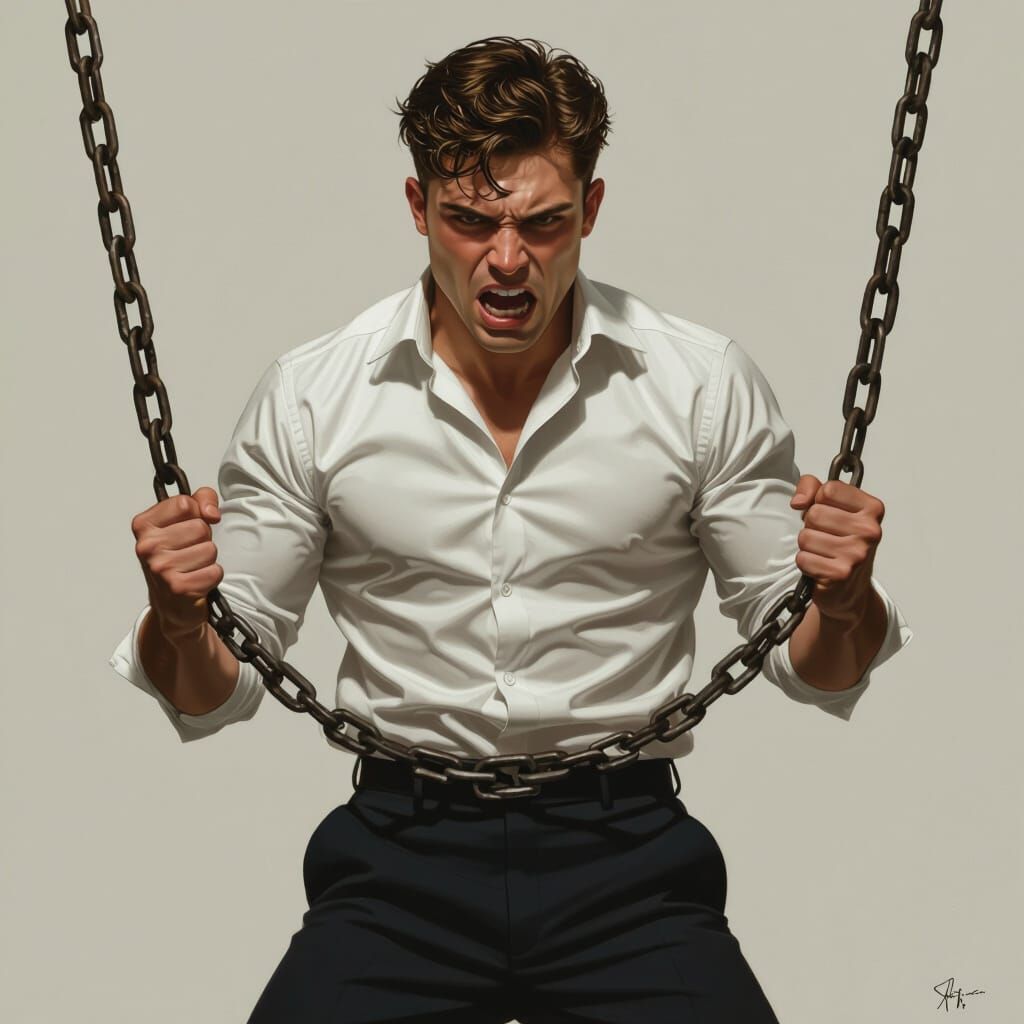 Man Breaking Free: A Hyperrealistic Struggle