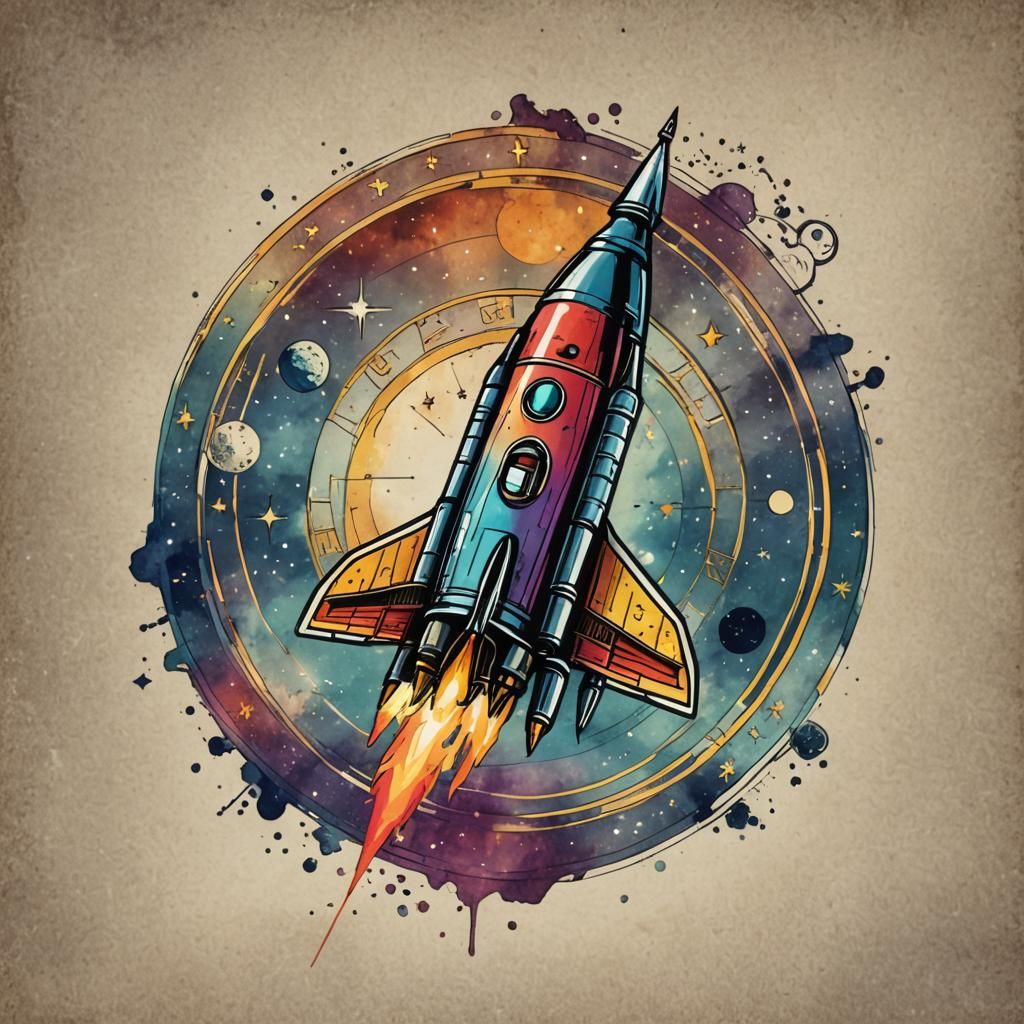 Colorful Ink Rocket Logo for Astrology Poster
