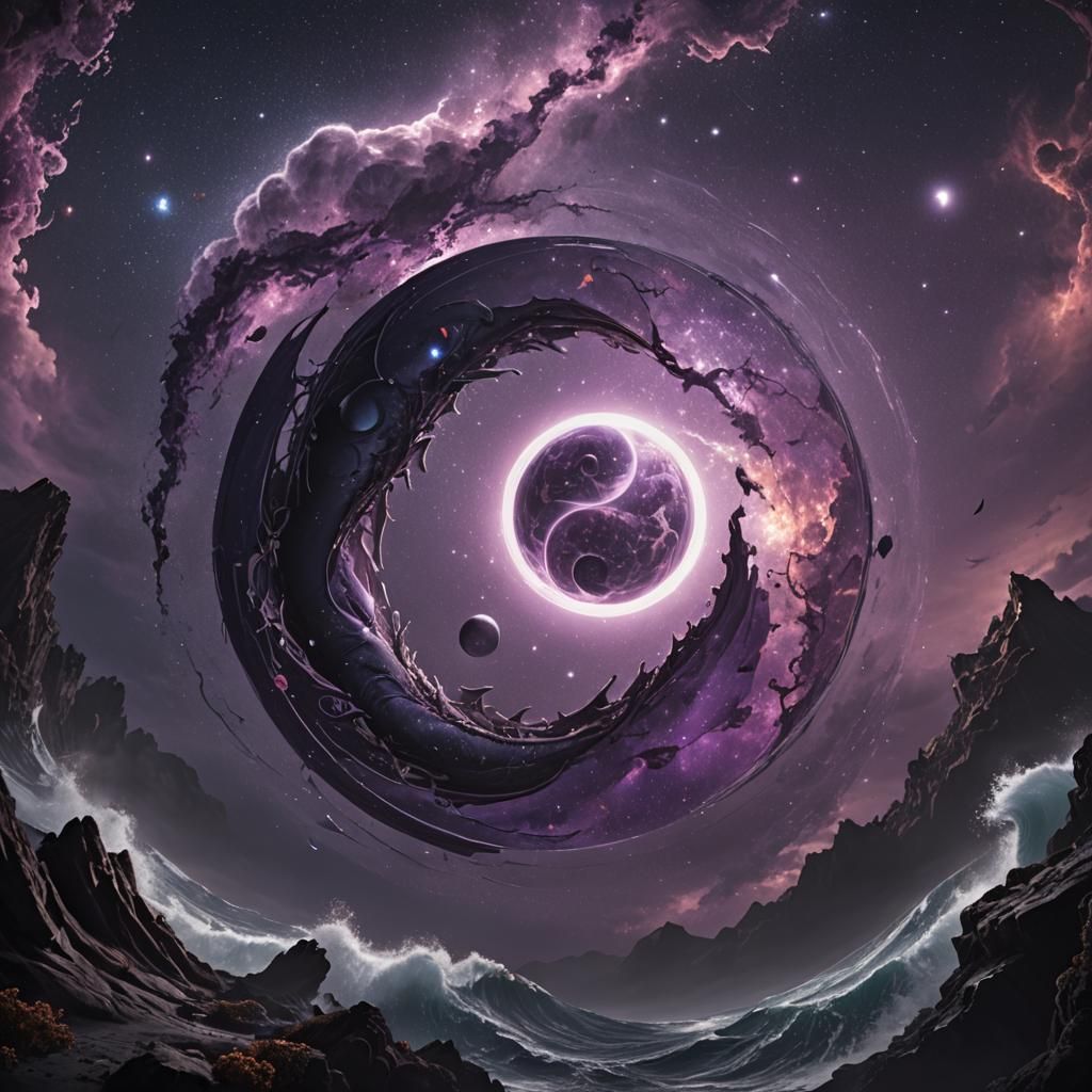 Pisces in a Dark Starry Ocean Landscape