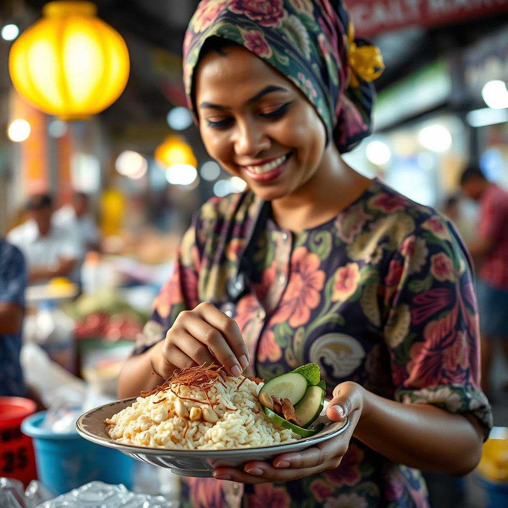 Nasi Lemak Vendor in Bustling Night Market