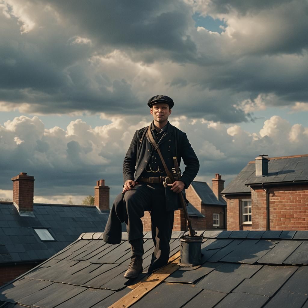 Handsome Chimney Sweep on Rooftop in Cinematic Style