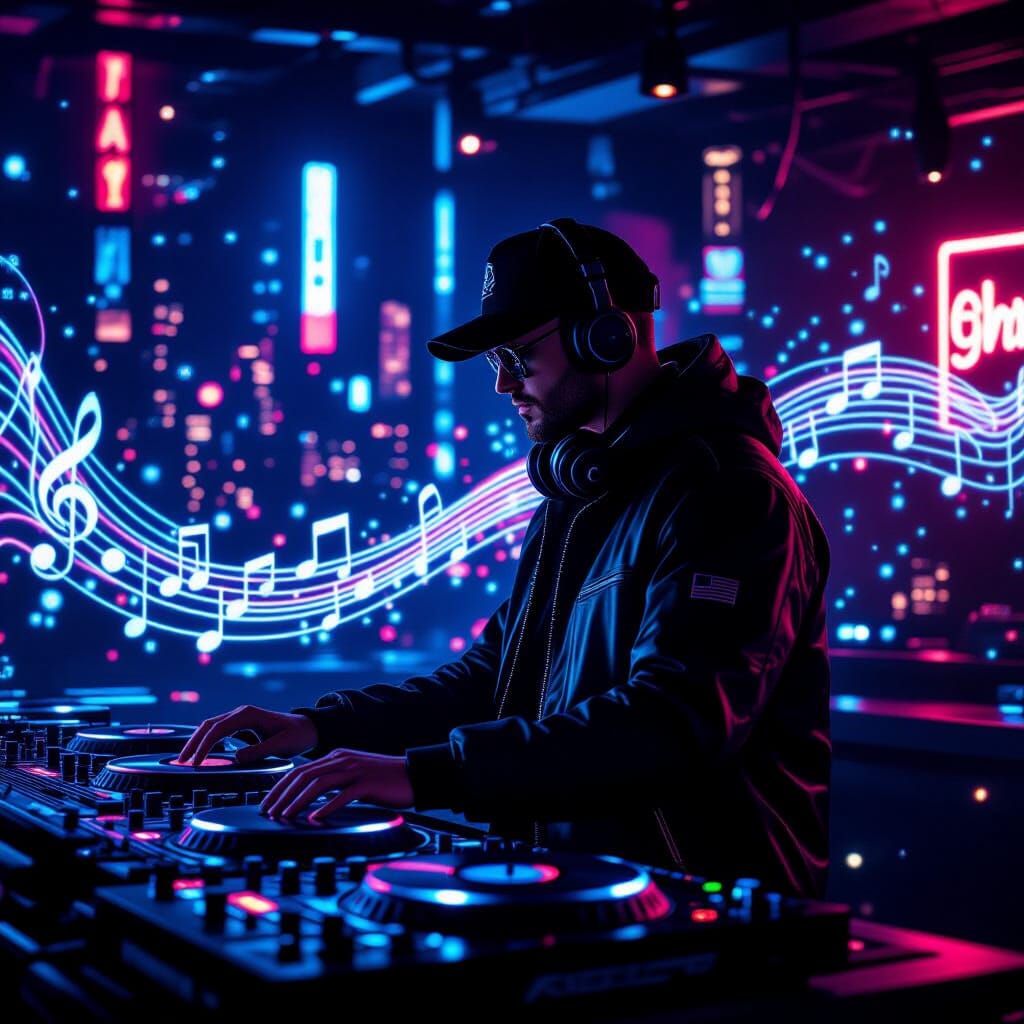 Neon City DJ in Cyberpunk Style