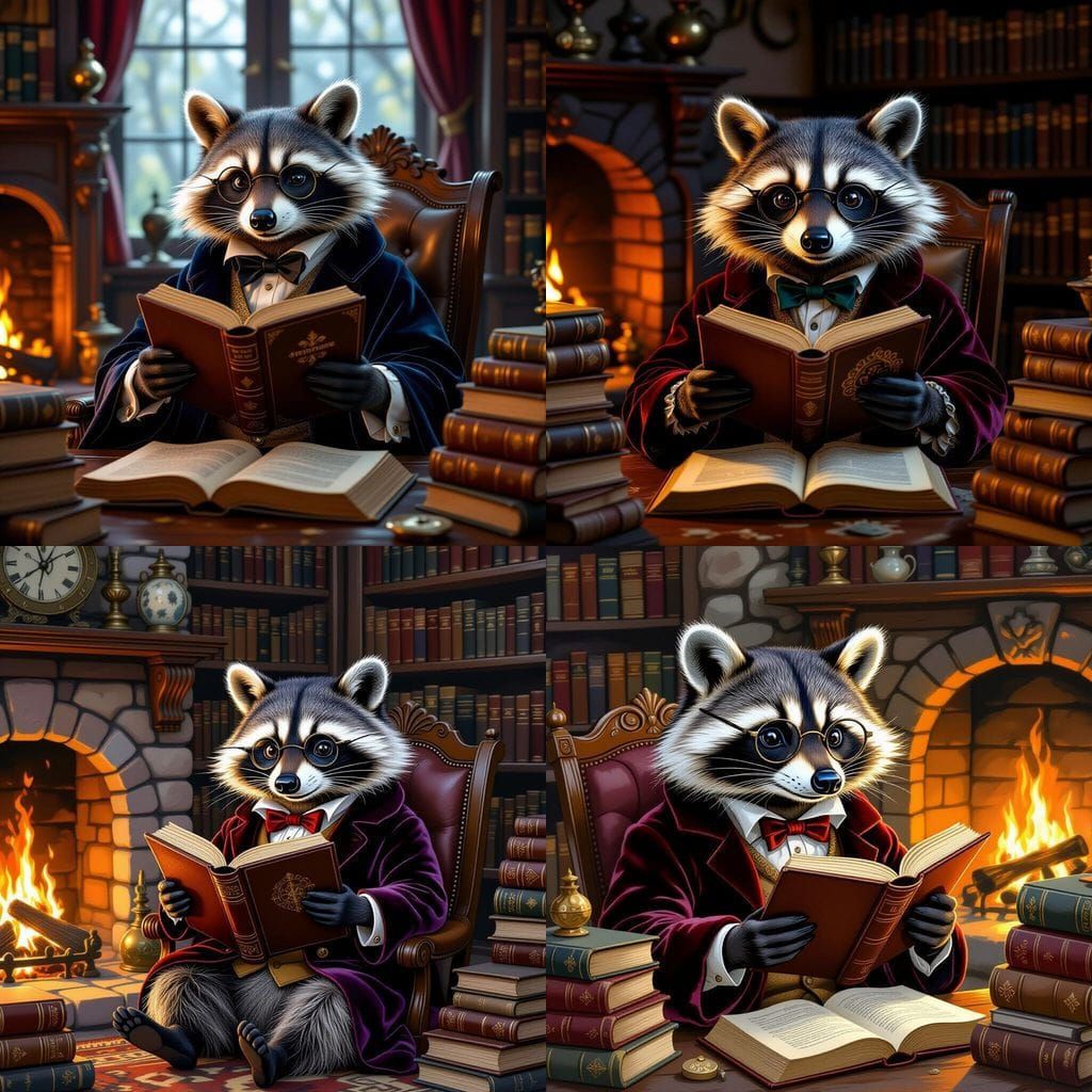 Raccoon Professor in Whimsical Study