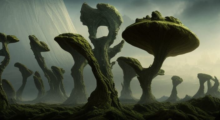 Desolate Alien Planet with Overgrown Ruins in 8K