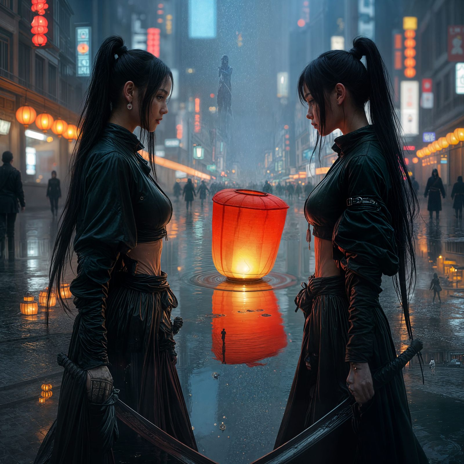 Futuristic City: Lantern Reflection and Assassins