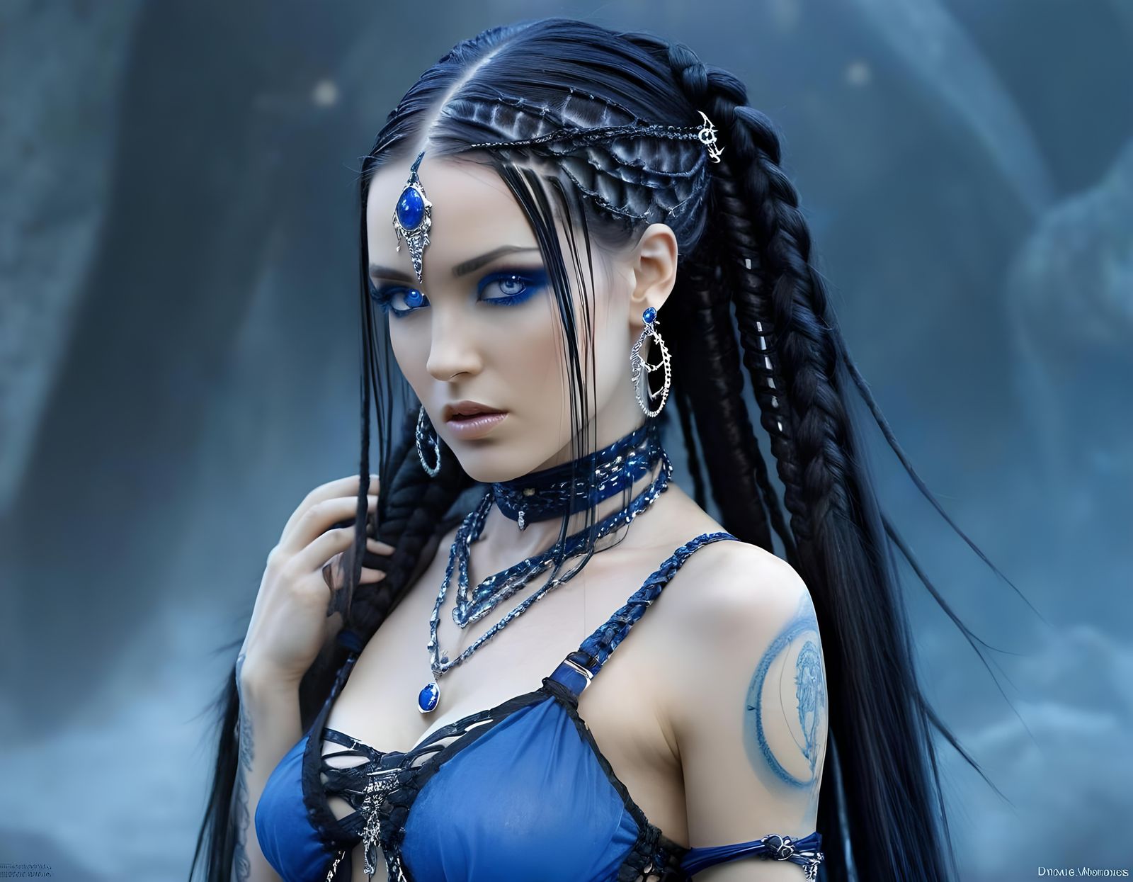 Ethereal Biopunk Fantasy Woman with Braids