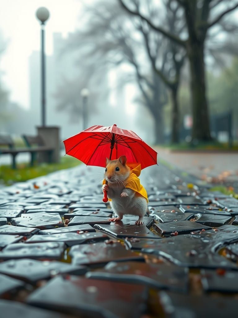 Tranquil Urban Hamster Brings Cheer to Rainy Day