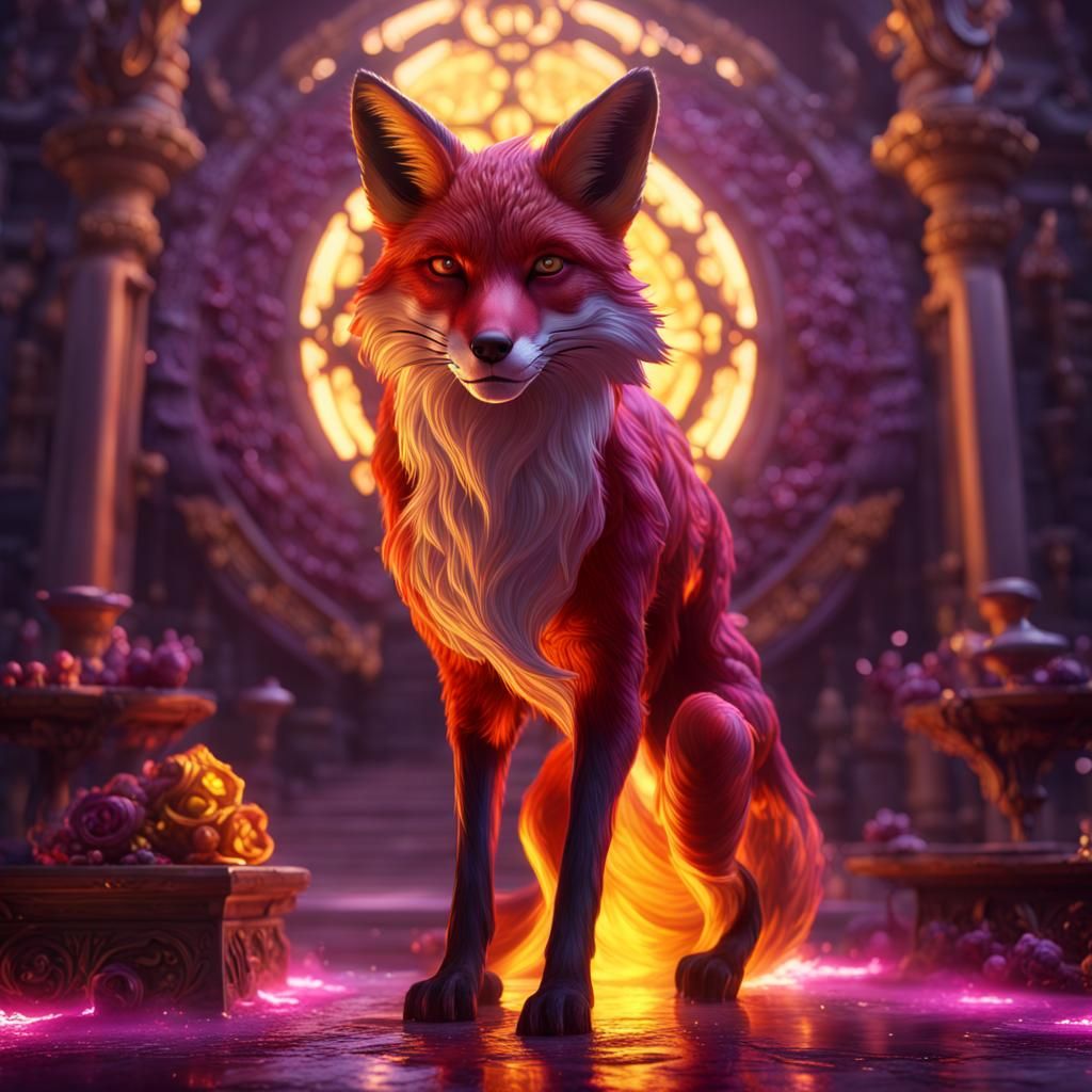 Crimson Flare Fox of Dark Magic in Fantasy Art