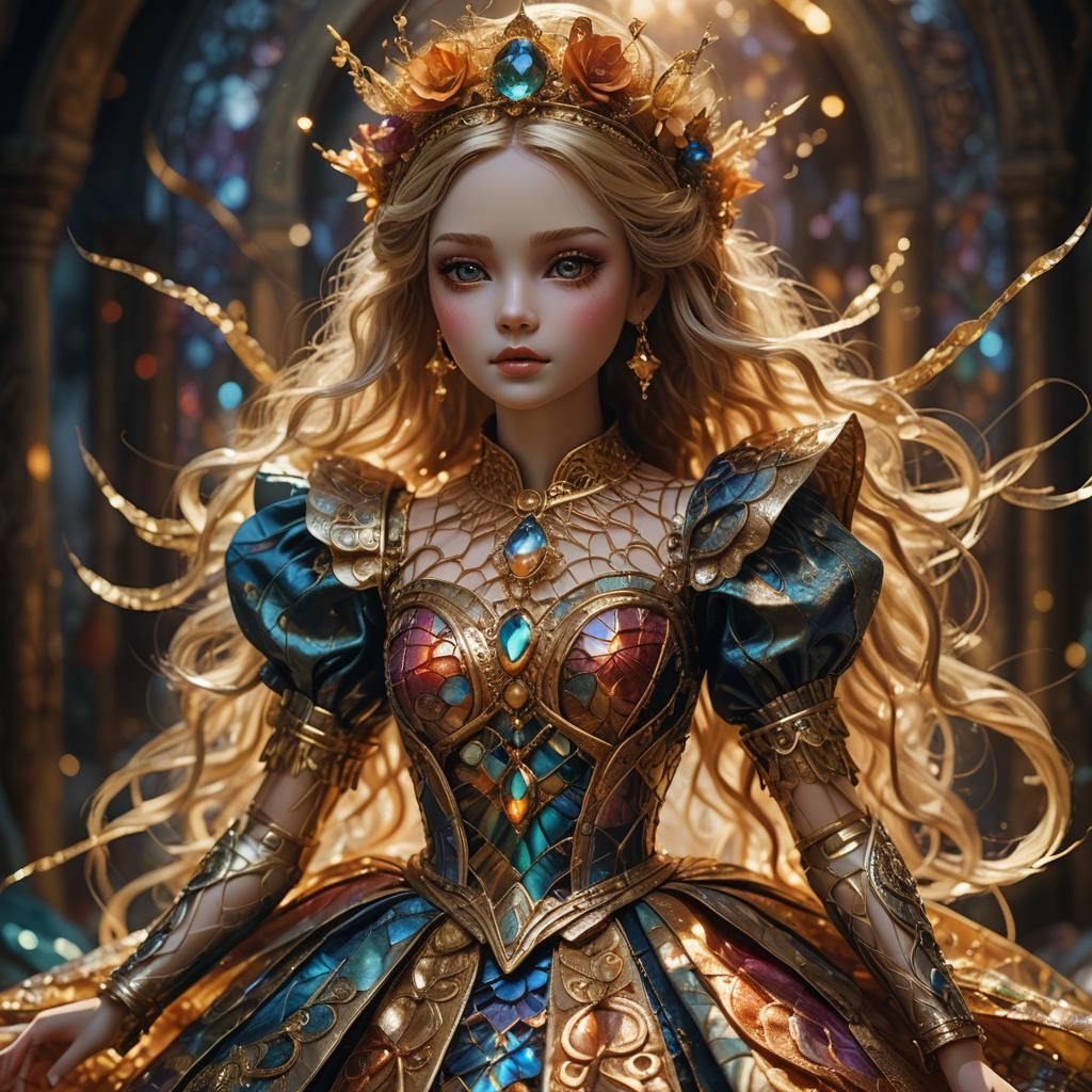 Fantasy Doll in Intricate Dress: Digital Art