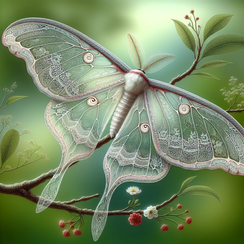 Ethereal Luna Moth Fairy on Berry Branch