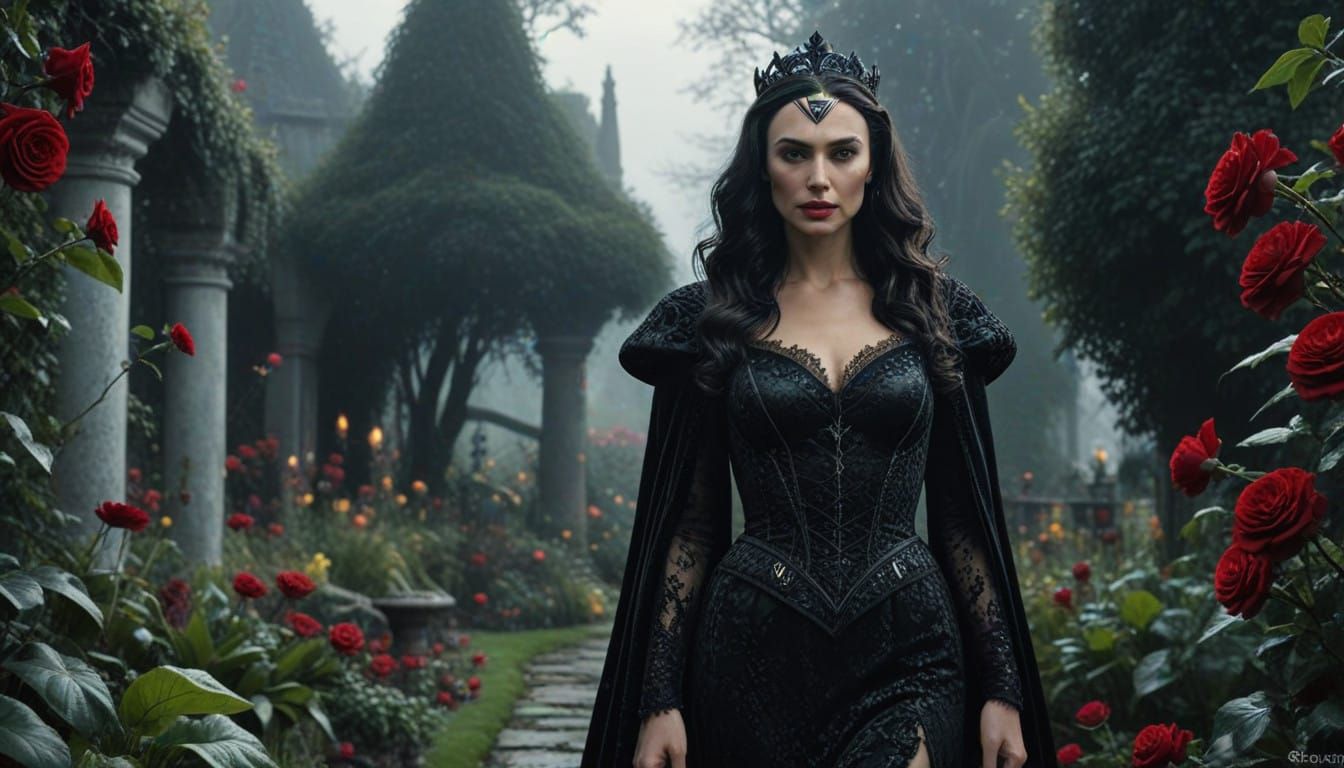 Gal Gadot as the Evil Queen in a Dark Garden