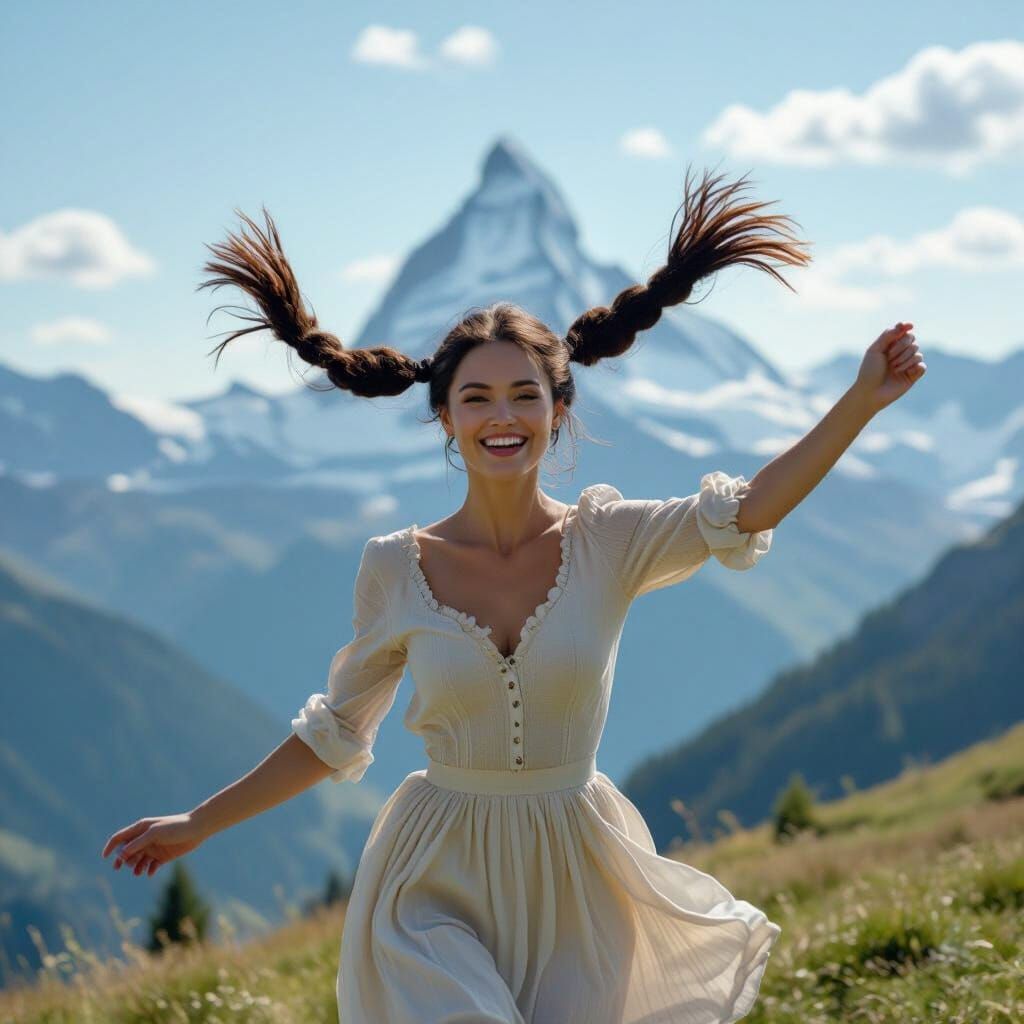 Woman Dancing Joyfully in Majestic Swiss Alps