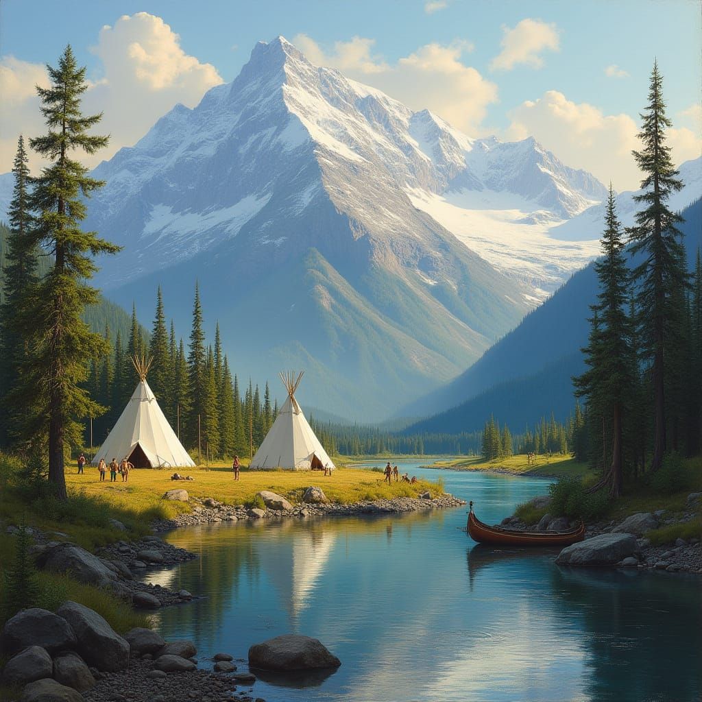 Alaskan Valley Encampment in Golden Light