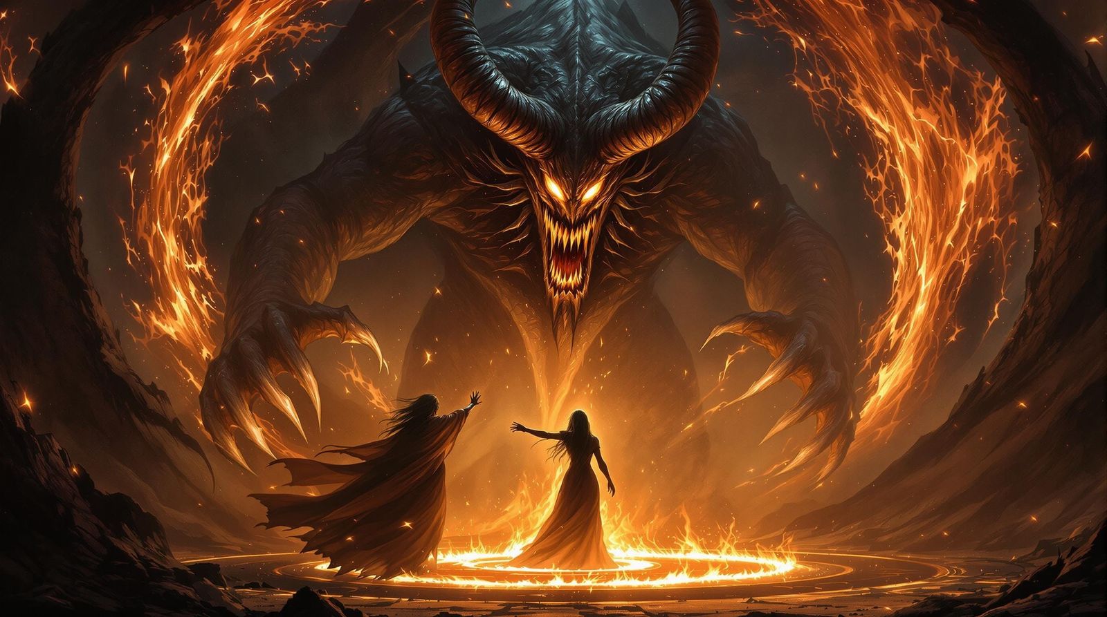Sorceress Summons a Demon in Dark Fantasy Style