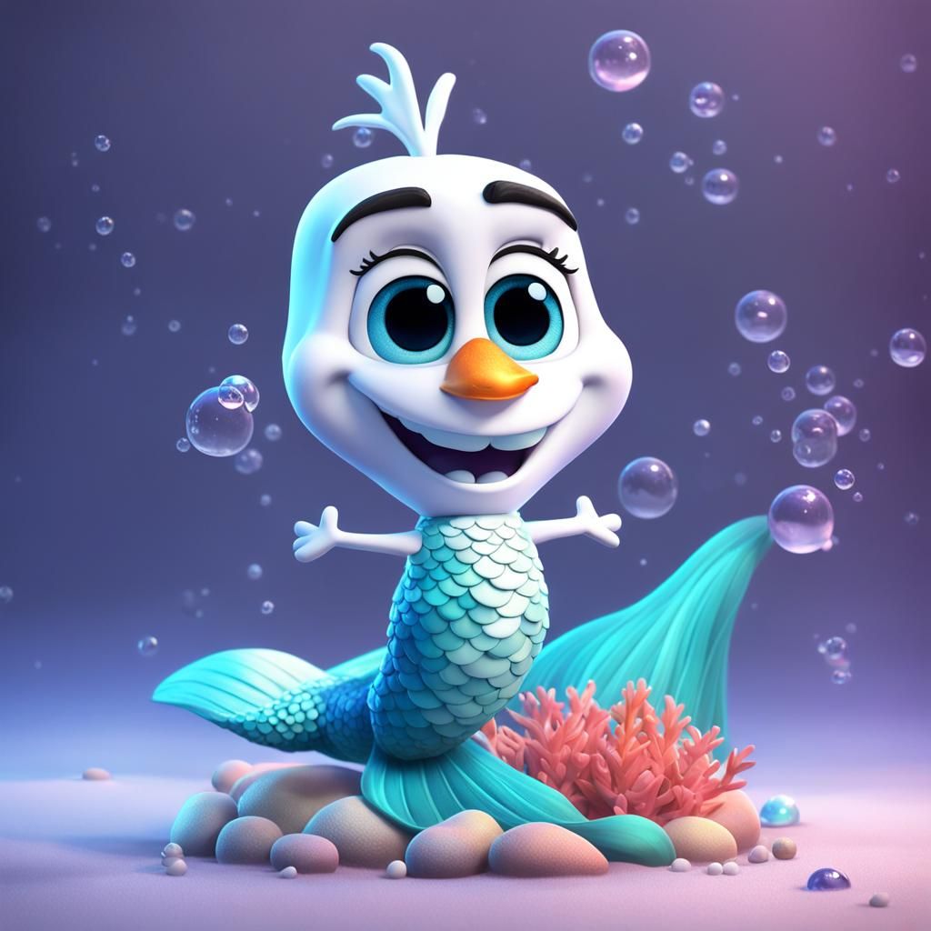 Chibi Olaf Mermaid: Pixar-Style 3D Digital Art