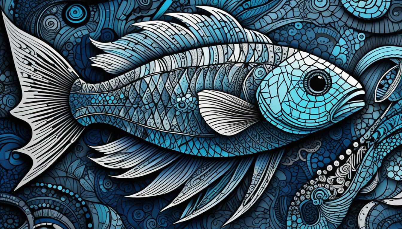 Abstract Zentangle Fish Illustration in Geometric Style