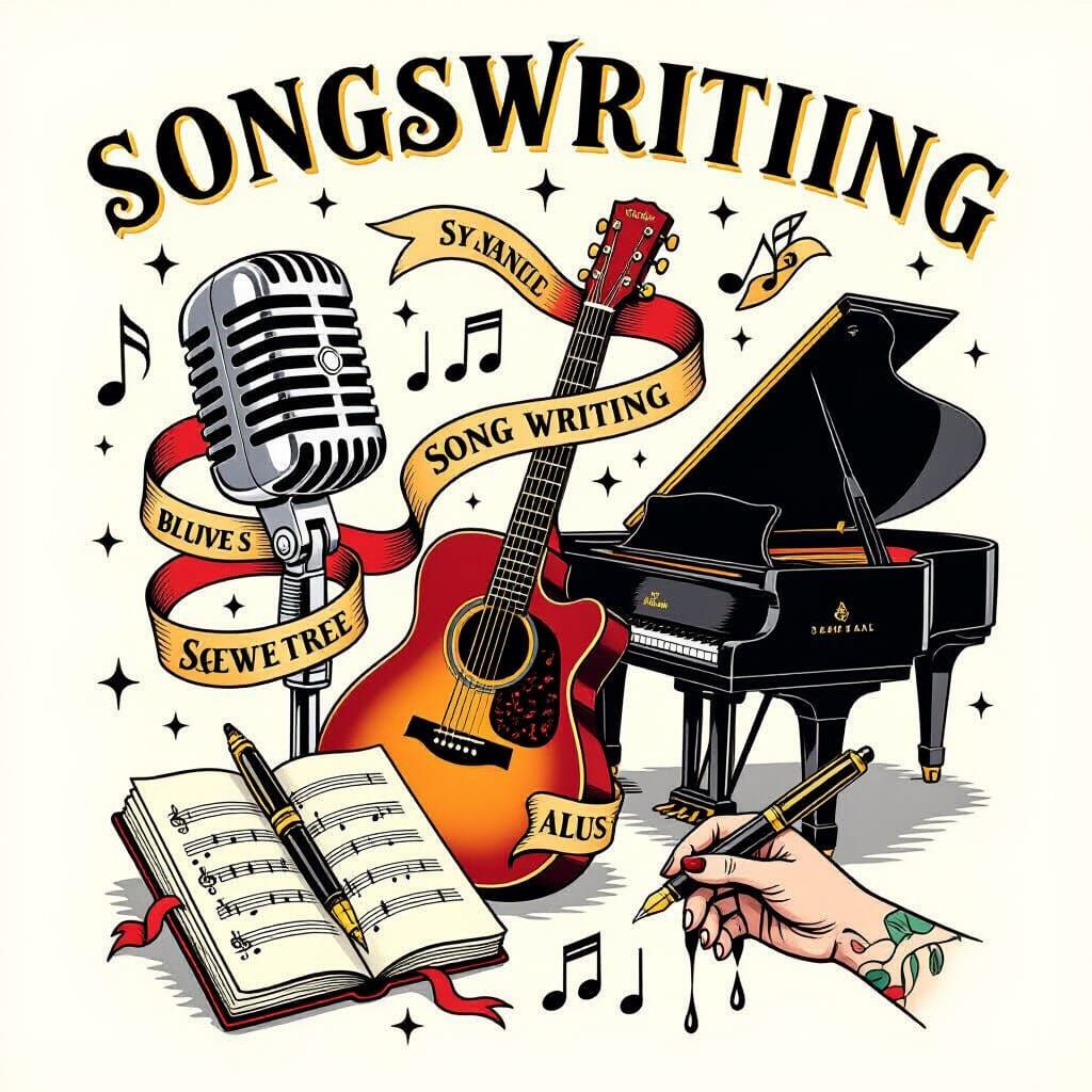 Songwriter's Tattoo Flash Sheet in Classic Tattoo Style