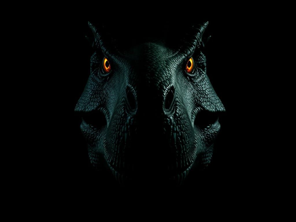 Tyrannosaurus Rex Portrait Emerging from Darkness