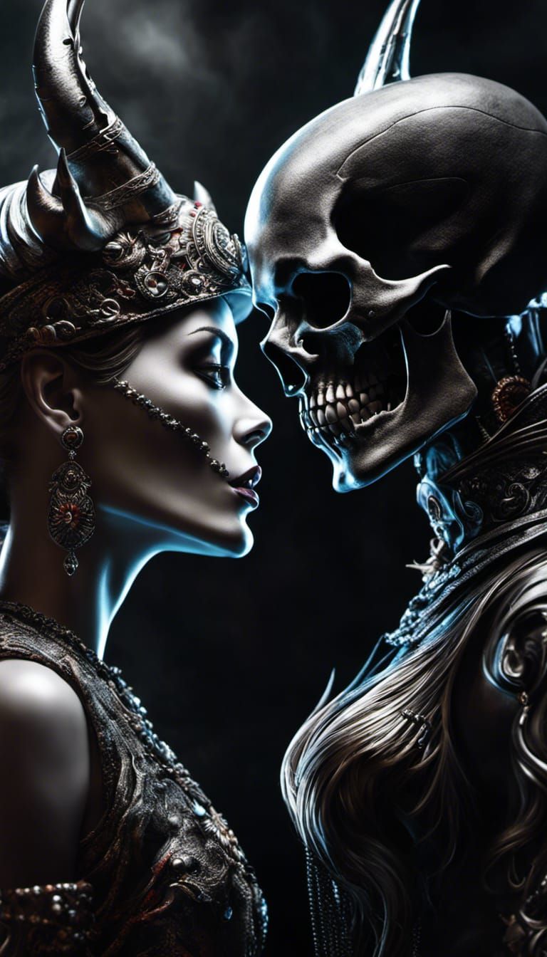 portrait skull and devil  goddess talking to each other perf...