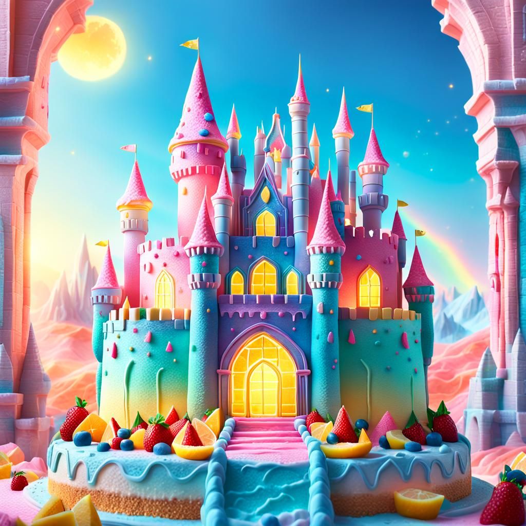 Surreal Tutti Frutti Cake Castle in Animated 3D Art