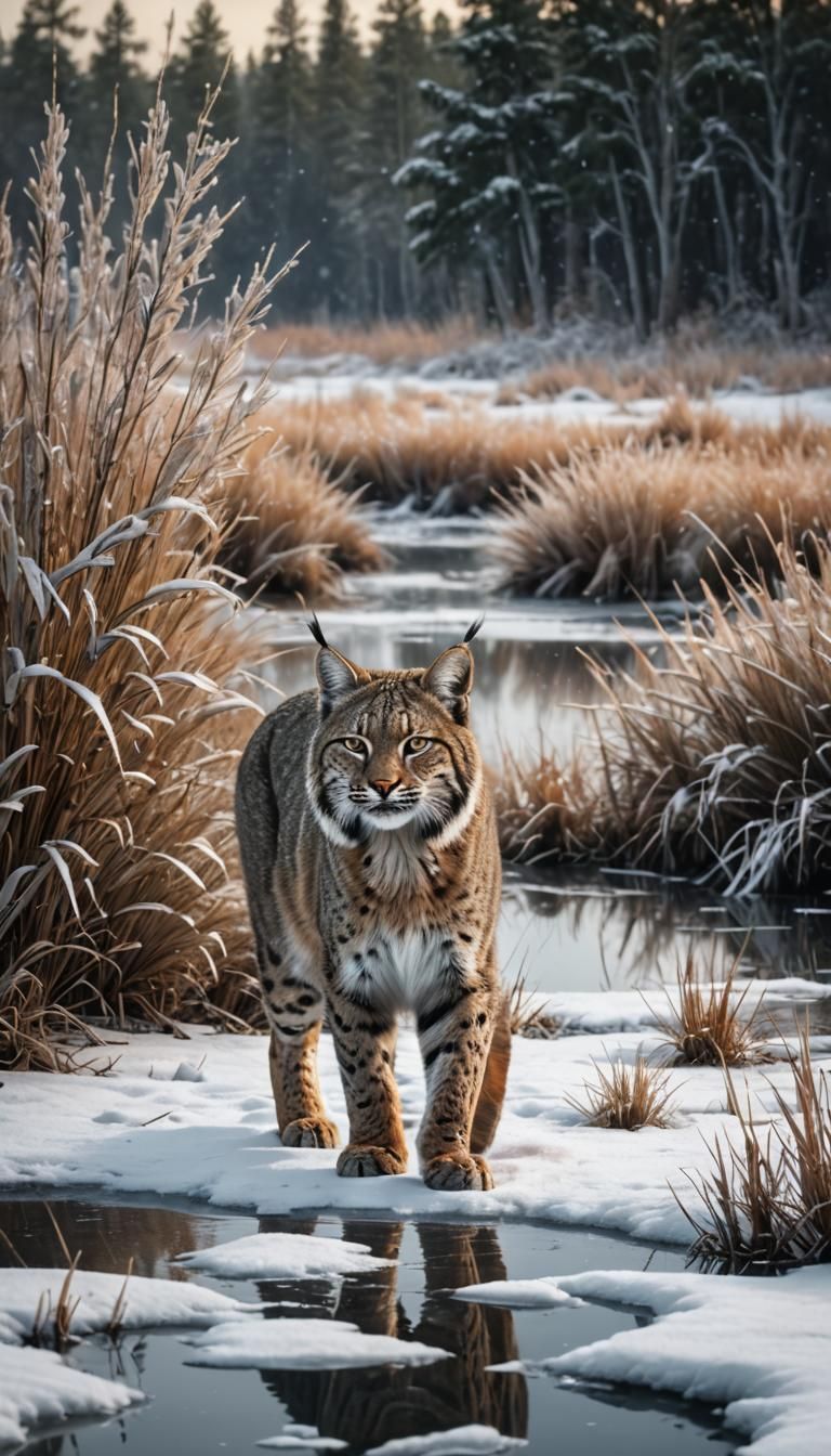 Bobcat in Winter Landscape: Digital Matte Painting
