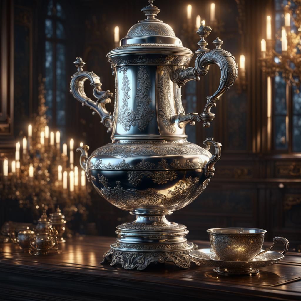 Exquisite Silver Samovar Glitters in Victorian Room