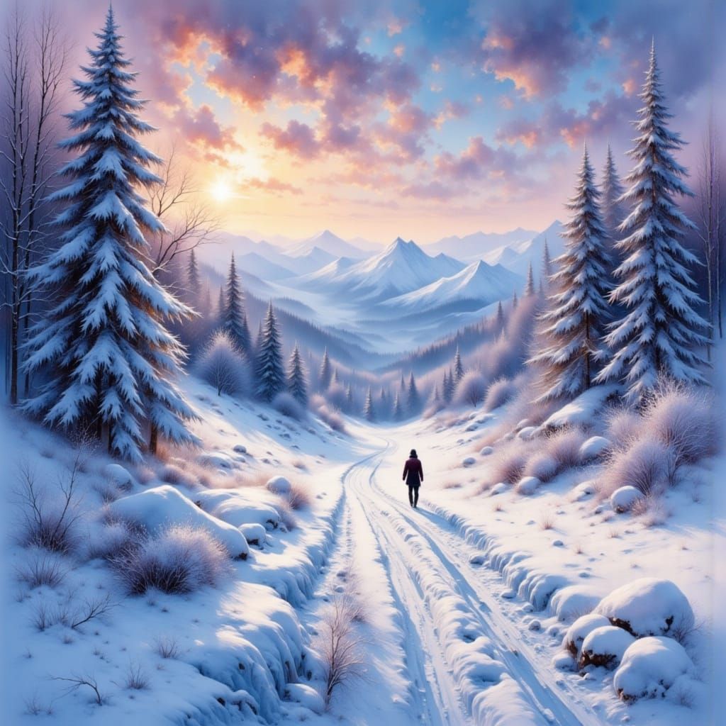 Moonlit Sleigh Ride Through Snowy Mountains