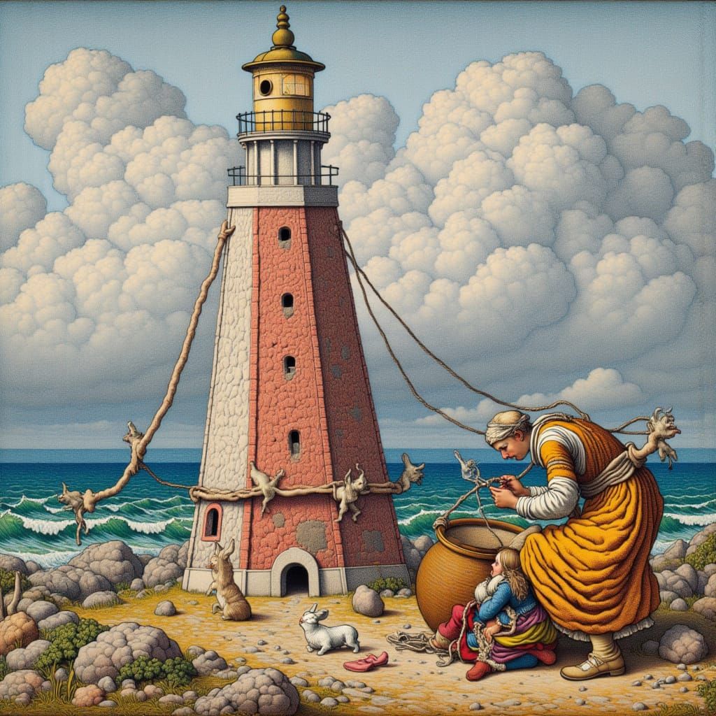 Flat Illustration of a Coastal Lighthouse