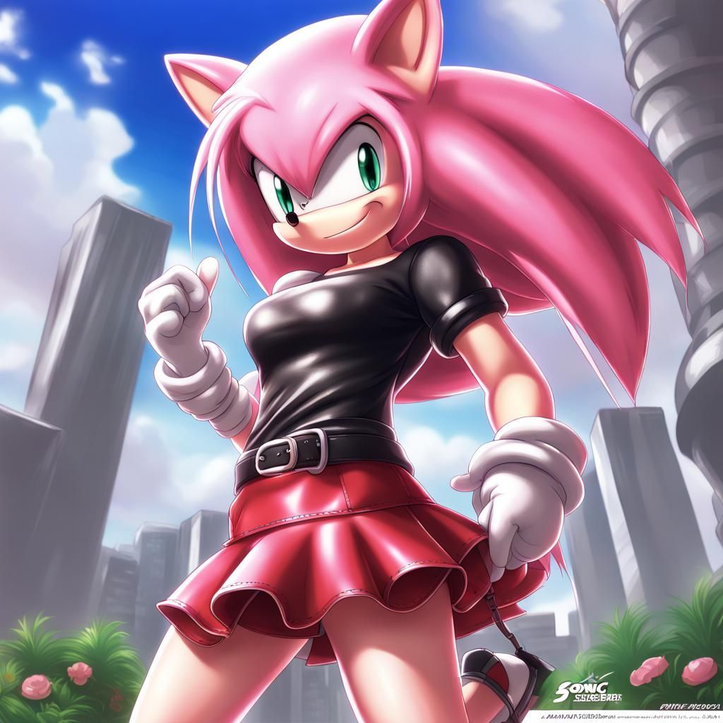 Amy Rose in Leather Skirt: Anime Style