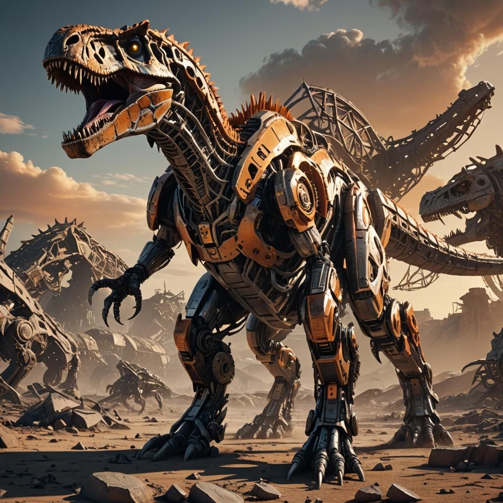 Futuristic Sci-Fi Allosaurus in Desolate Wasteland