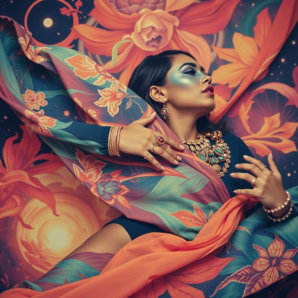 Psychedelic Garden of Cosmic Mystery in Bold Colors