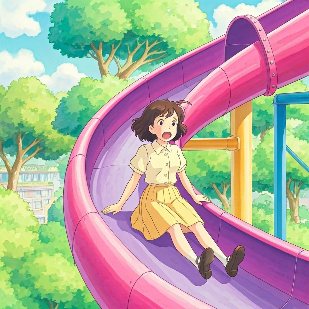 Shizuku Tsukishima on a Purple Slide, Ghibli Style