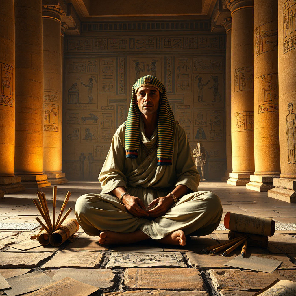 Egyptian Scribe in Ancient Temple
