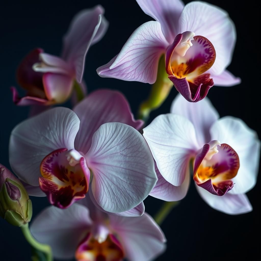 Floral Ikibana with Orchids and Roses in Soft Light
