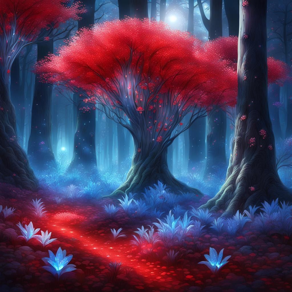 Enchanted Crystal Forest with Magical Light, Fairy Tale