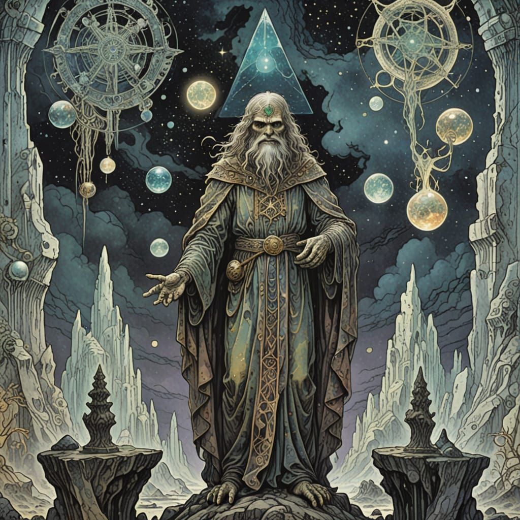 Mystical Newt and Monoliths in Cosmic Illustration