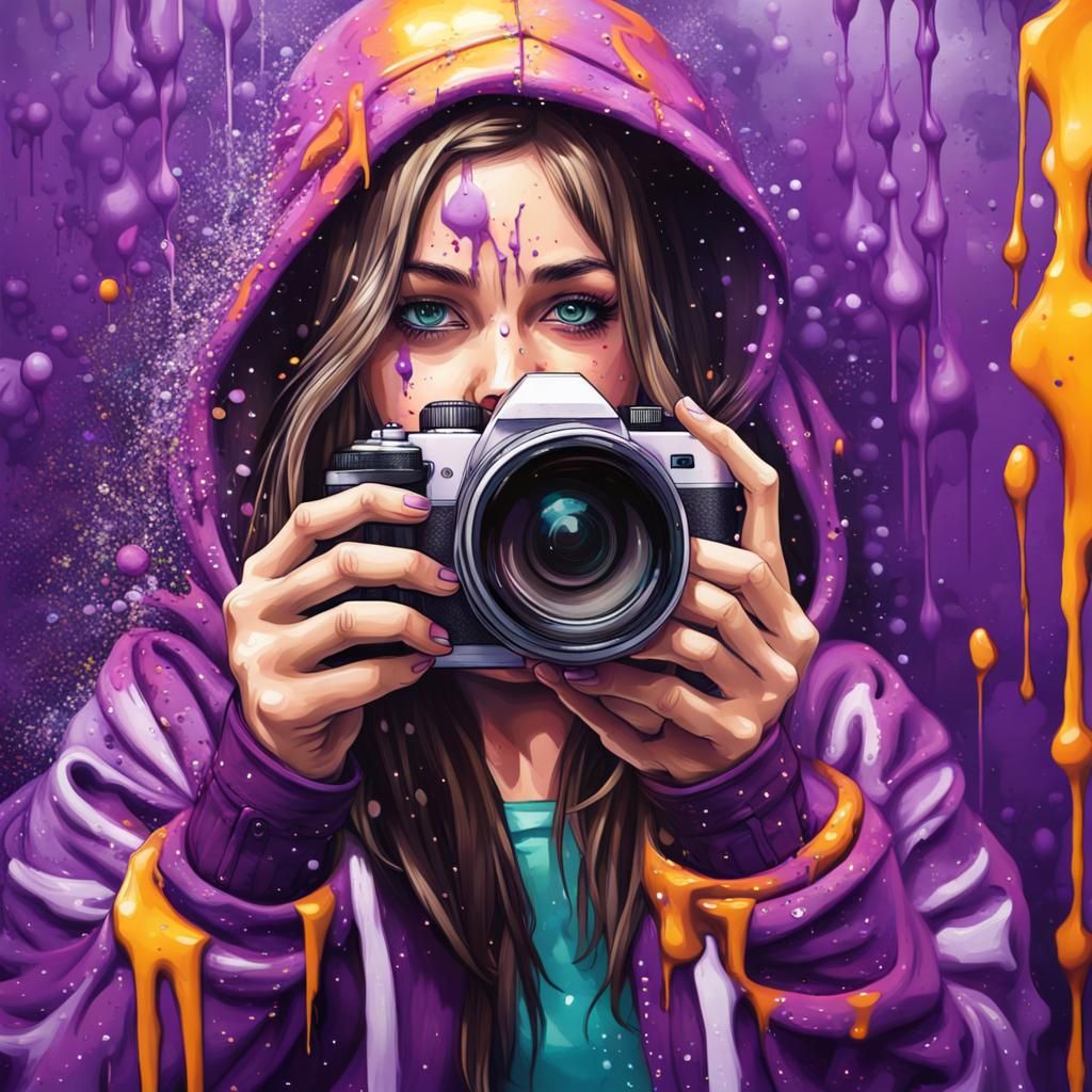 Girl Taking Photo in Graffiti Splash Art Style