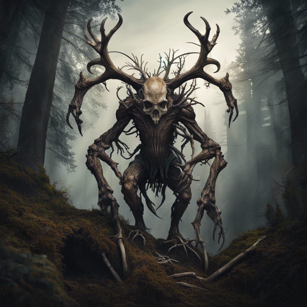 Giant Bone Monster in Alpine Forest