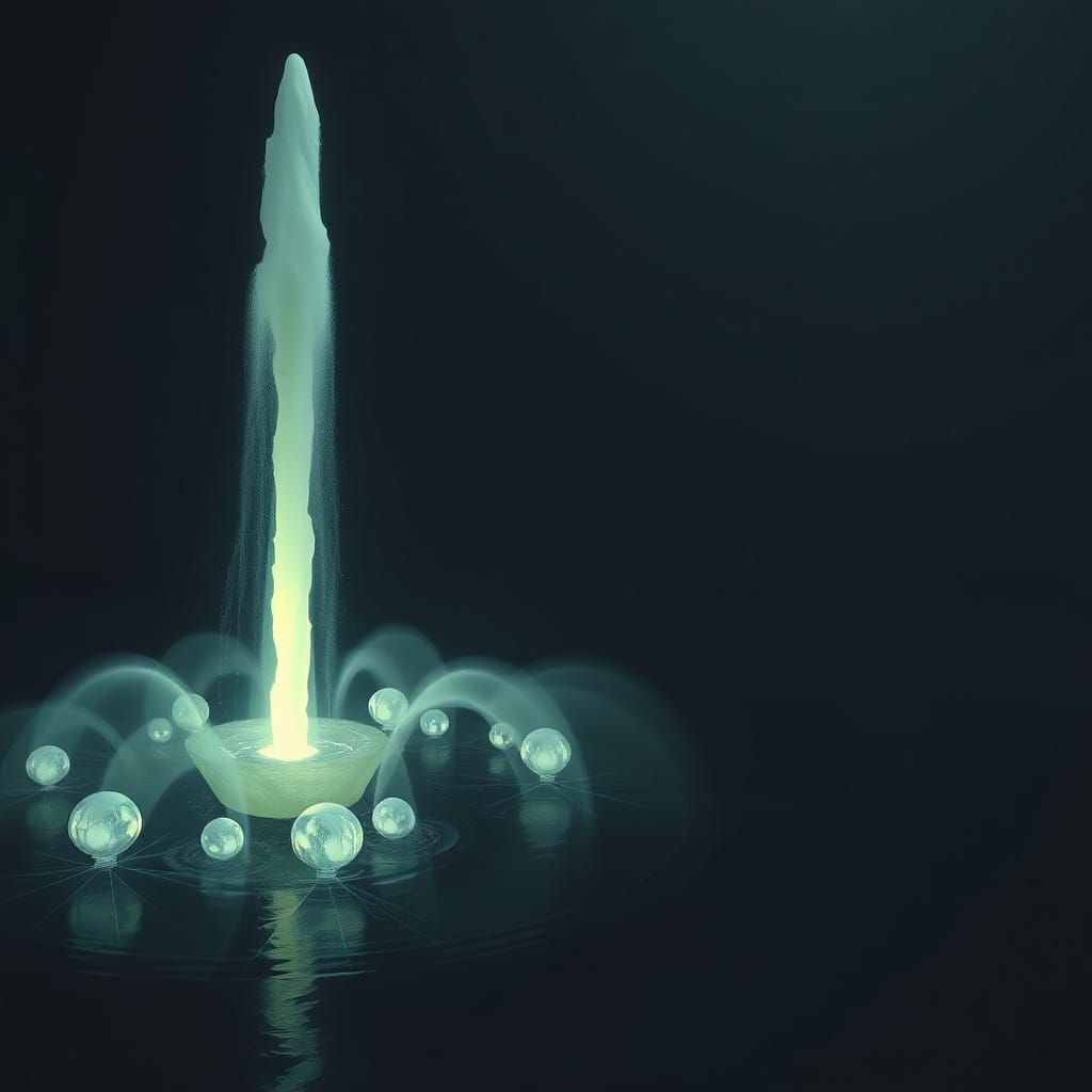 Bioluminescent Stem and Deco Fountain in Dark Surrealism
