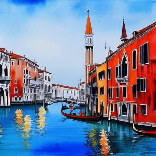 Venice in Gouache Style: Impressionist Masterpiece