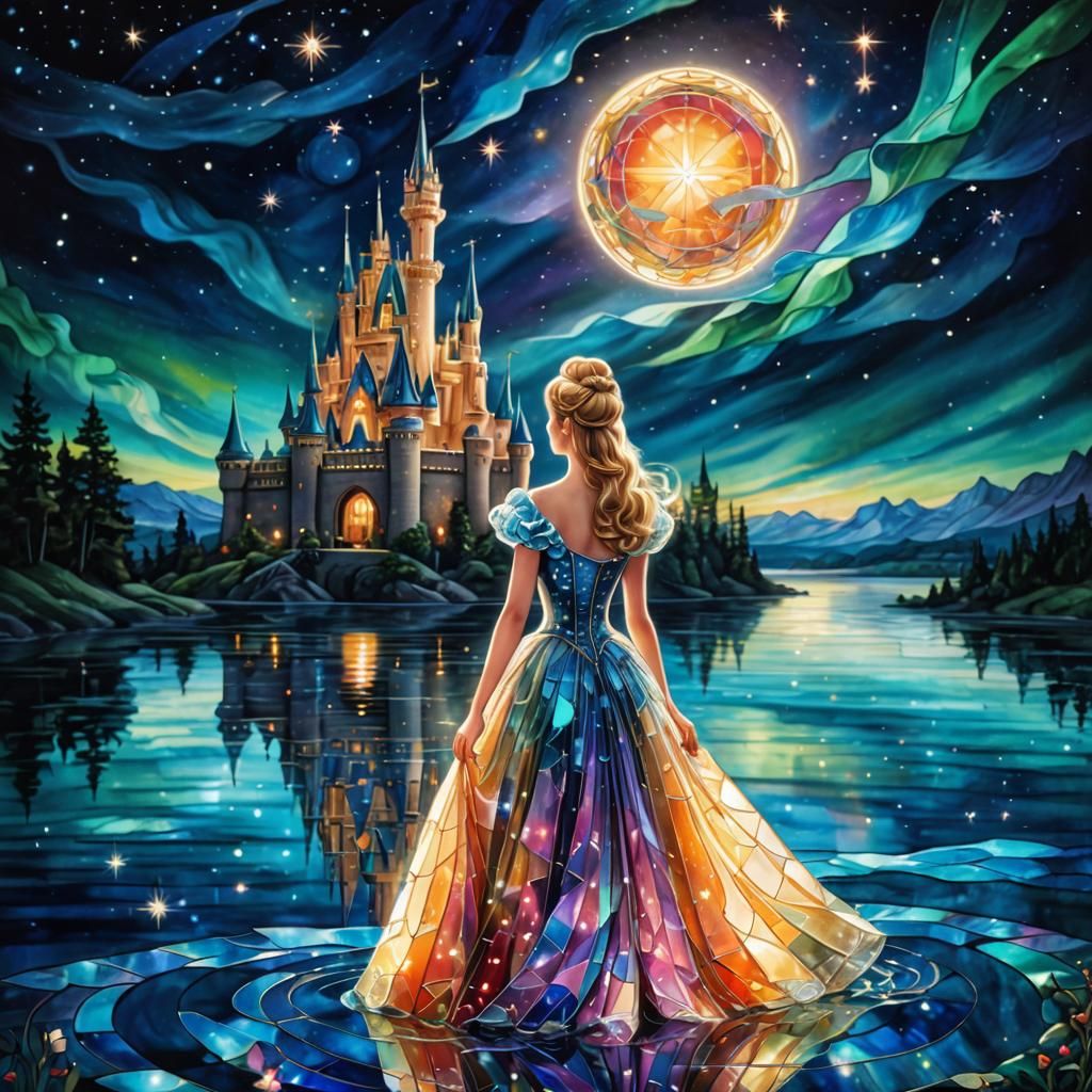 Cinderella in a dress made of Stained Glass
