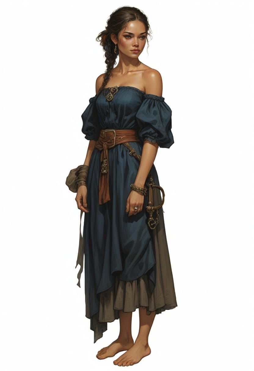18th Century Female Pirate in Midnight Blue Dress