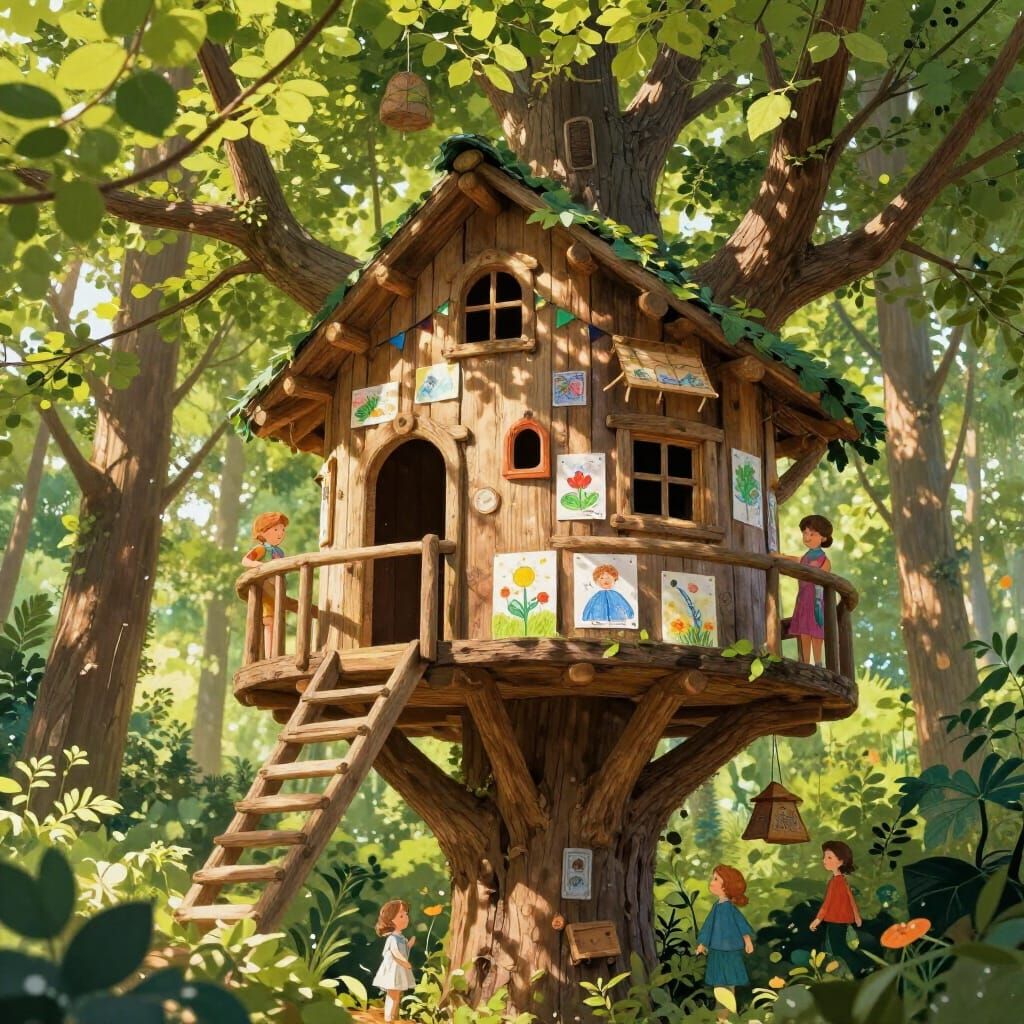 Whimsical Children's Treehouse in Enchanted Forest
