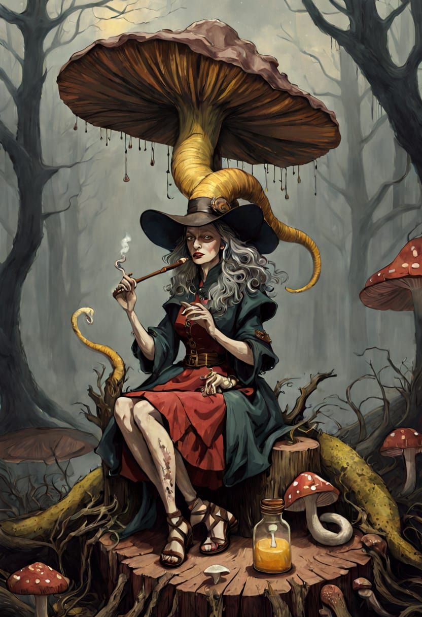 Steampunk Witch in Moody, Golden Light