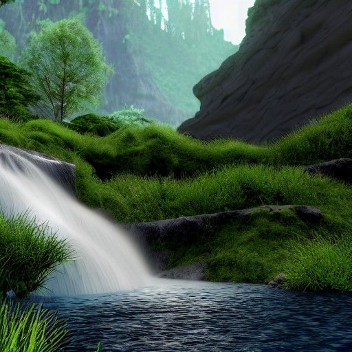 Majestic Waterfall and Mountain Landscape in 3D