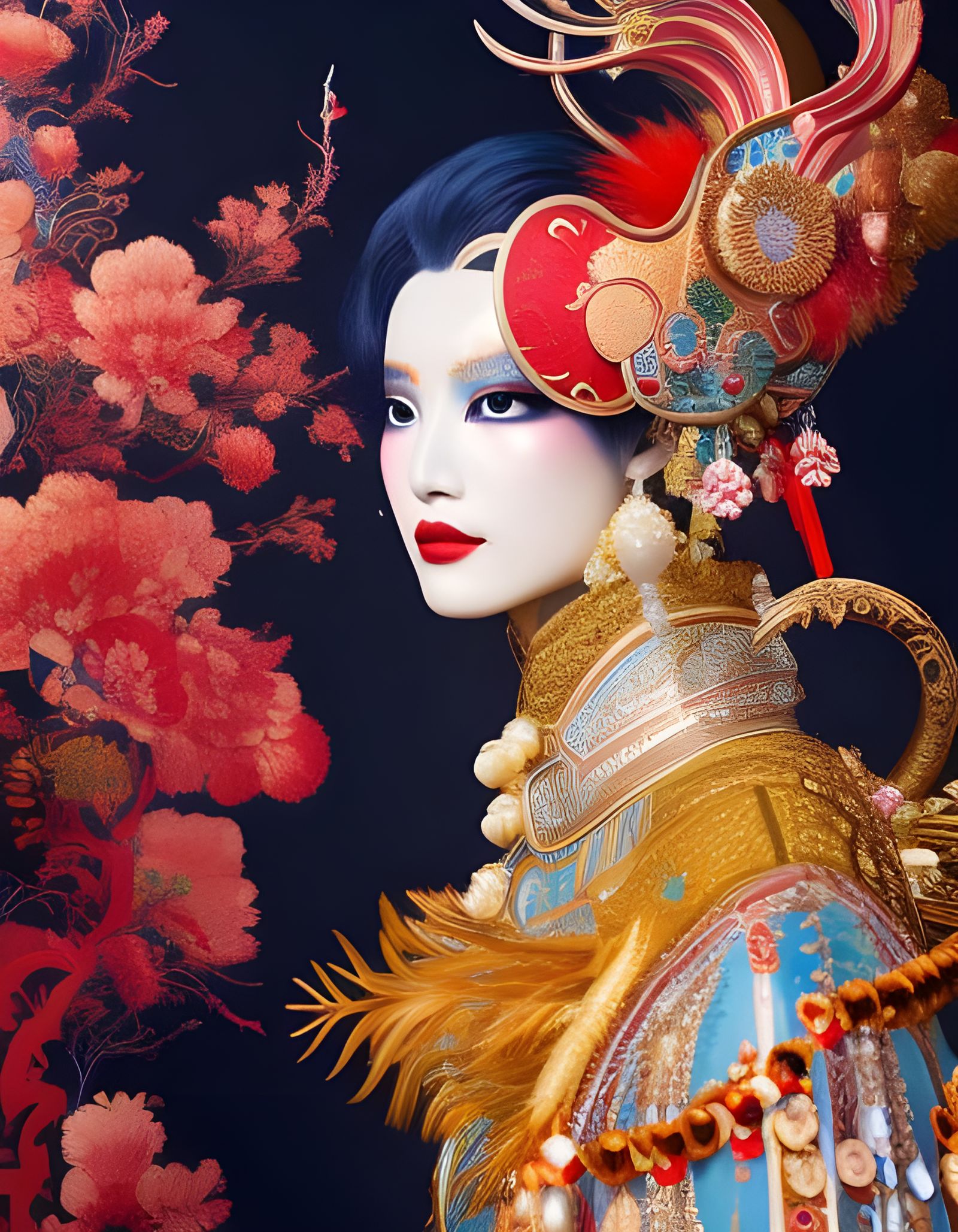 Futuristic Samurai Aries in Chinoiserie Style