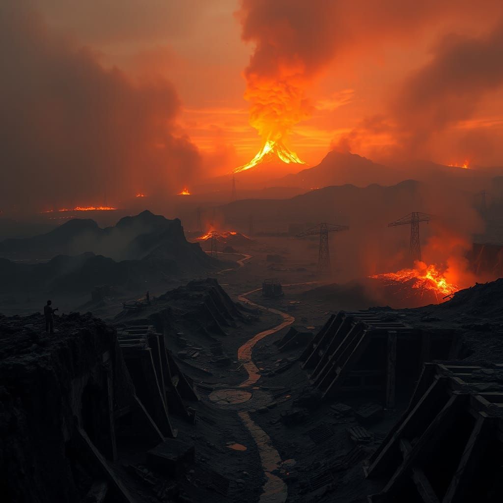 Post-Apocalyptic Twilight: Ash and Fire Landscape