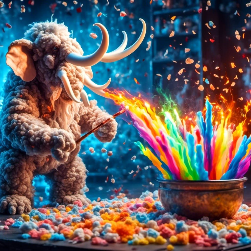 Fluffy Cereal Mascot Mastodon Barfs a Burning Bundle of Glowsticks IX