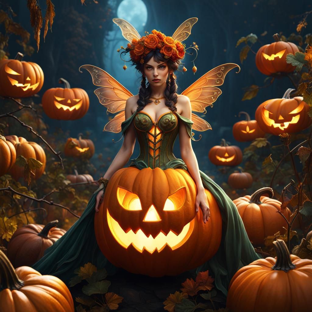 Pumpkin Fairy Fantasy Concept Art in 8K