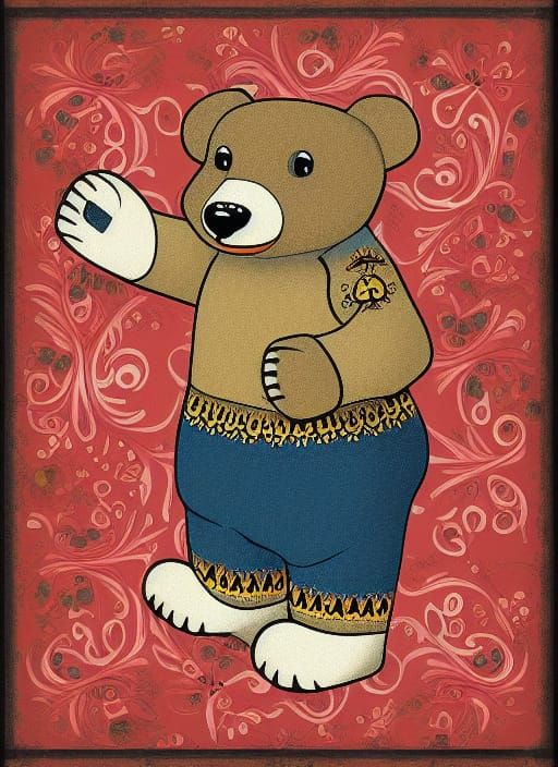 Vibrant Cartoon Bear in Traditional Slavic Attire